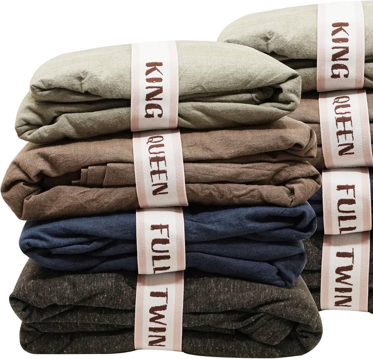 ECOHomes Bed Sheet Organizer and Storage Size Label Bands | Bed Sheets Set Organizers for Linen Closet Organization - Elastic Bedding Band Labels for Organizing Bedsheet (Mix 8PCs Pack | Cream)