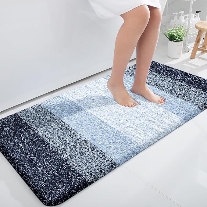 OLANLY Bathroom Rug Mat 44x24, Extra Soft and Absorbent Microfiber Bath Rug, Non-Slip Plush Shaggy Bath Carpet Runner, Machine Wash Dry, Bath Mats for Bathroom Floor, Tub and Shower, Navy Blue