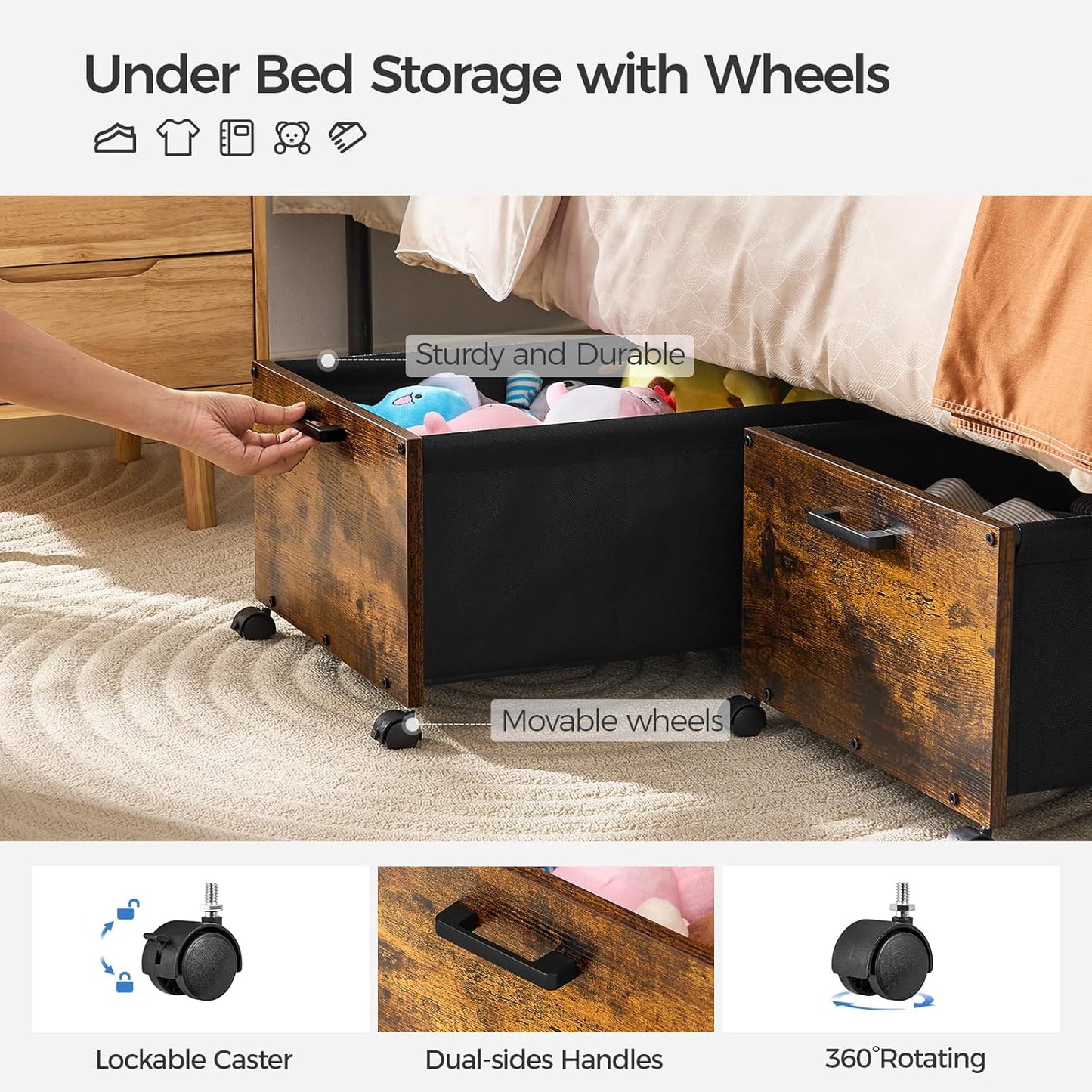 Under Bed Storage with Wheels XXL Size, Under Bed Storage Containers, UnderBed Drawers with Metal Frame, for Clothes Shoes Blanket, Patented Design