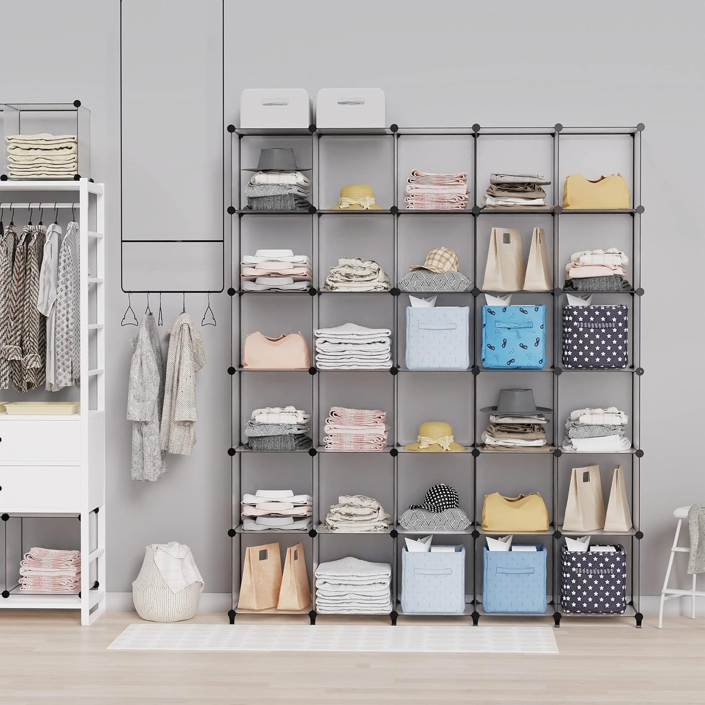 HOMIDEC Closet Organizers and Storage, 16 Cube Storage Organizer, Portable Closet Organizer Cubes Shelves for Clothes, Bedroom, Wardrobe, Kids Room, Bathroom, Grey