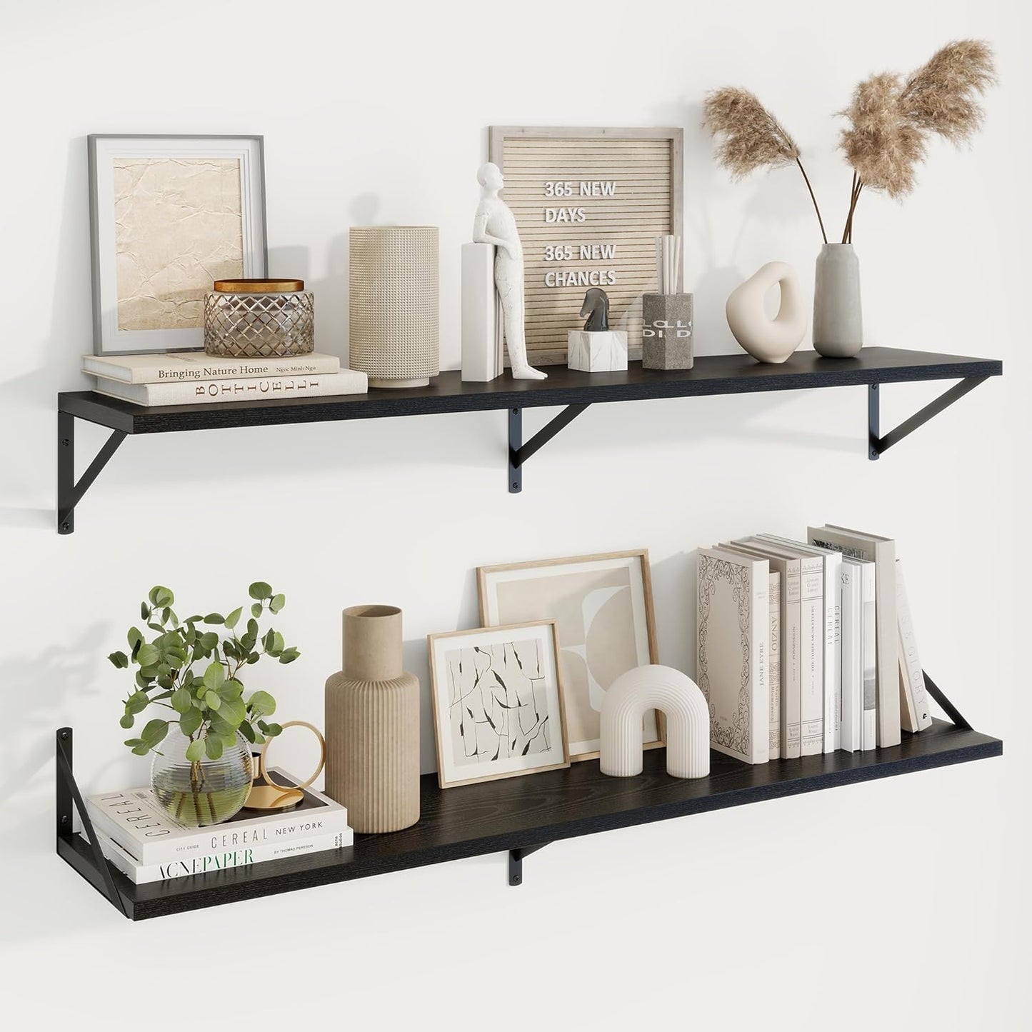 Axeman Black Floating Shelves for Wall - 48 Inch Wide x 10 Inch Deep Floating Shelves Set of 2 -Black Wide Wall Shelves for Living Room Bathroom Bedroom