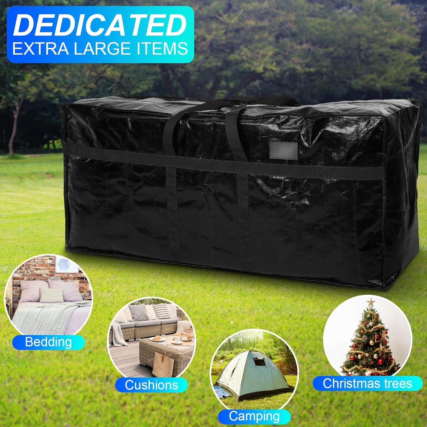 4 Pcs 60 Gallon Large Moving Bags with Zipper and Handles Foldable Storage Duffle Bags Heavy Duty Extra Large Totes for College Dorm Travel Clothes Blankets Bedding Moving (Black)