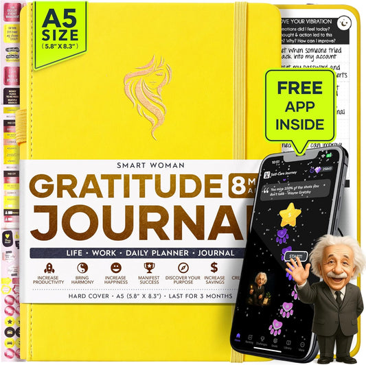 Gratitude Journal for Women & Men - 5 Minute Self Care Journal | 90-Day Undated Daily Planner for Positivity, Affirmations & Manifestation | Guided Mindfulness, Reflection | Vision Board + Stickers