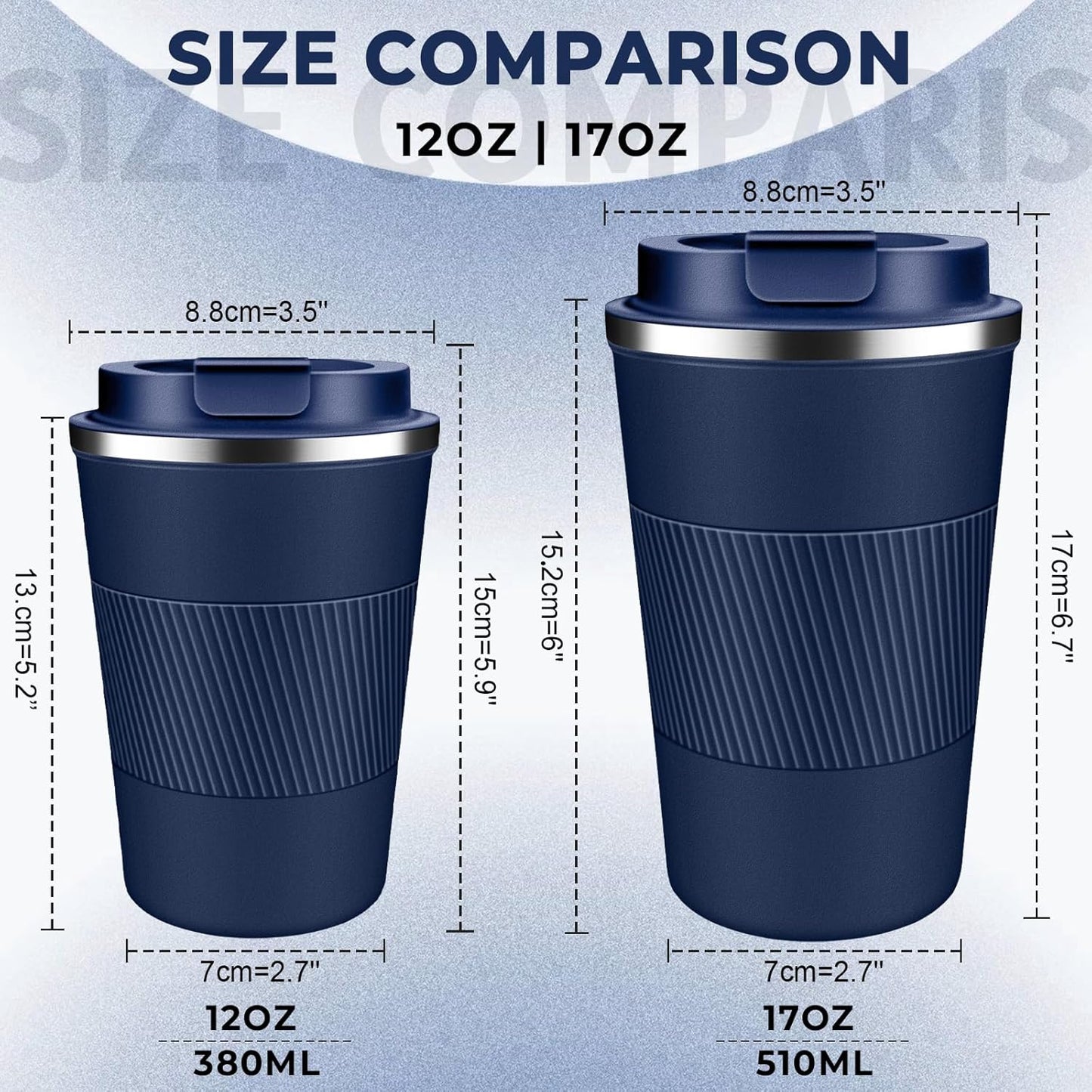 Insulated Coffee Tumbler 12 oz, Stainless Steel Coffee Mug with Lids, Travel Coffee Mug Leak Proof, Double Wall Vacuum Insulated Reusable Coffee Cup, Keep Drinks Hot and Cold (Navy Blue, 12 Ounces)