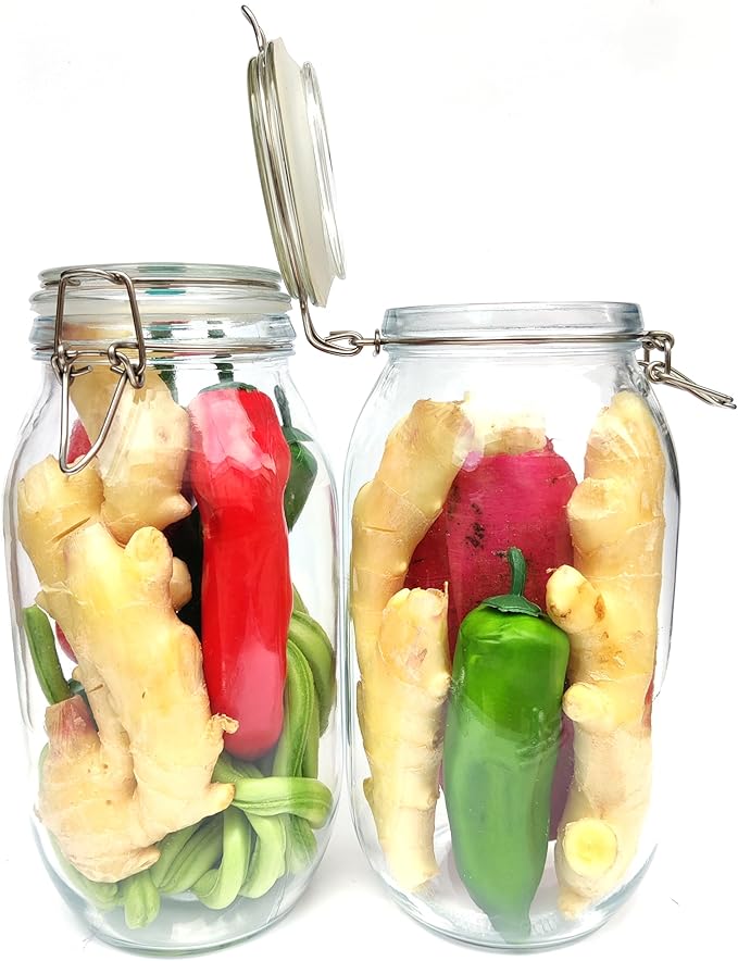 Fermentation Jar 2 Pack Fermentation kit with Fermenting Weights and Airlocks Pickle Jar for Fermenting,Pickling,Canning,Mead Making (2 Liter)