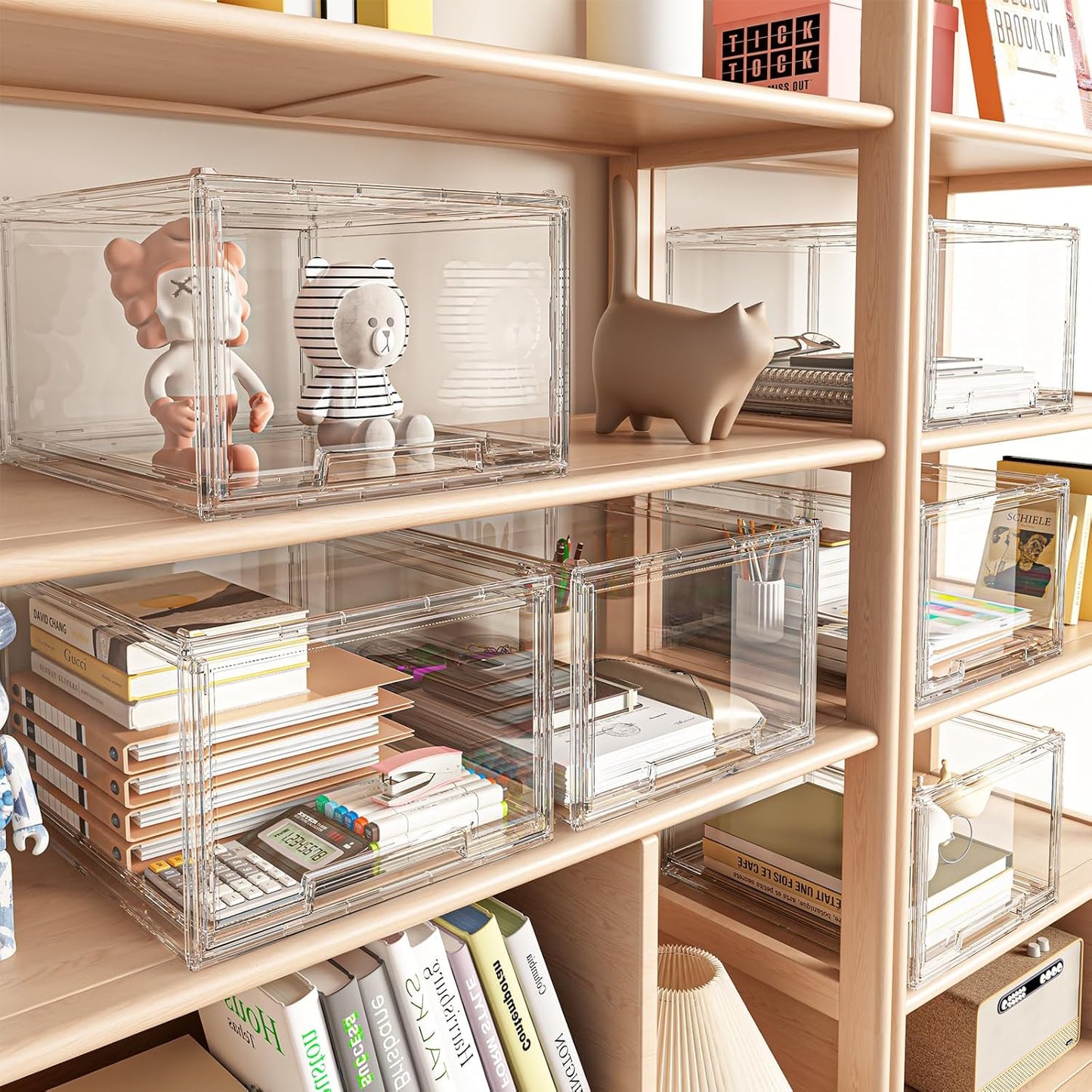 2 Packs Plastic Stackable Storage Drawers, Clear Desktop Drawer Organizers, 2 Drawer Storage Organizer, Make up Organizer with Drawers, Arcylic Drawers Organizer for Office Supplies, School, Home