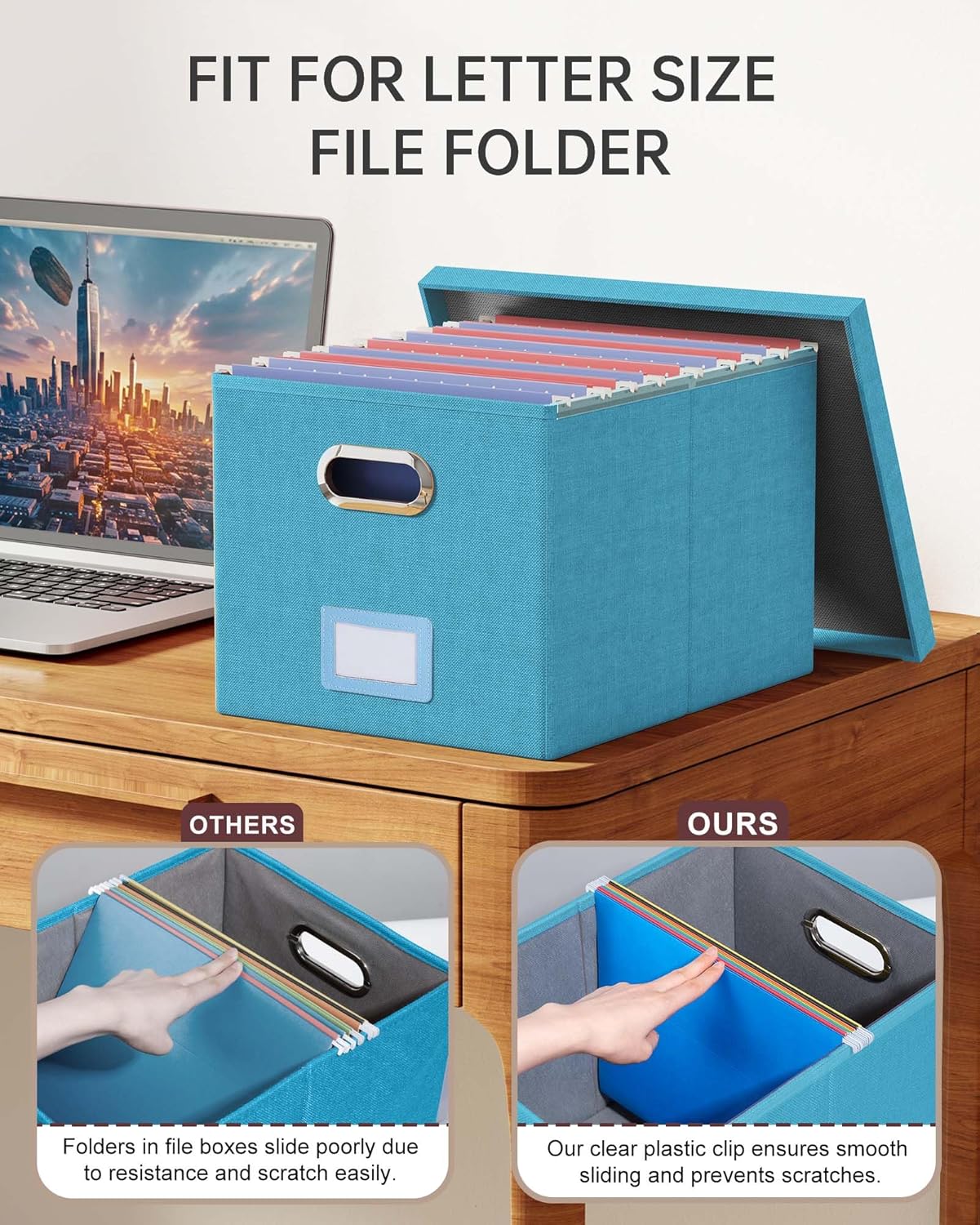 Oterri File Organizer with Lid, File Box, File Cabinet for Letter File Folder Storage, Hanging File Organizer for Office/Decor/Home,Document Organizer, 1 Pack,Calamine Blue+Cobalt Green-Box Only