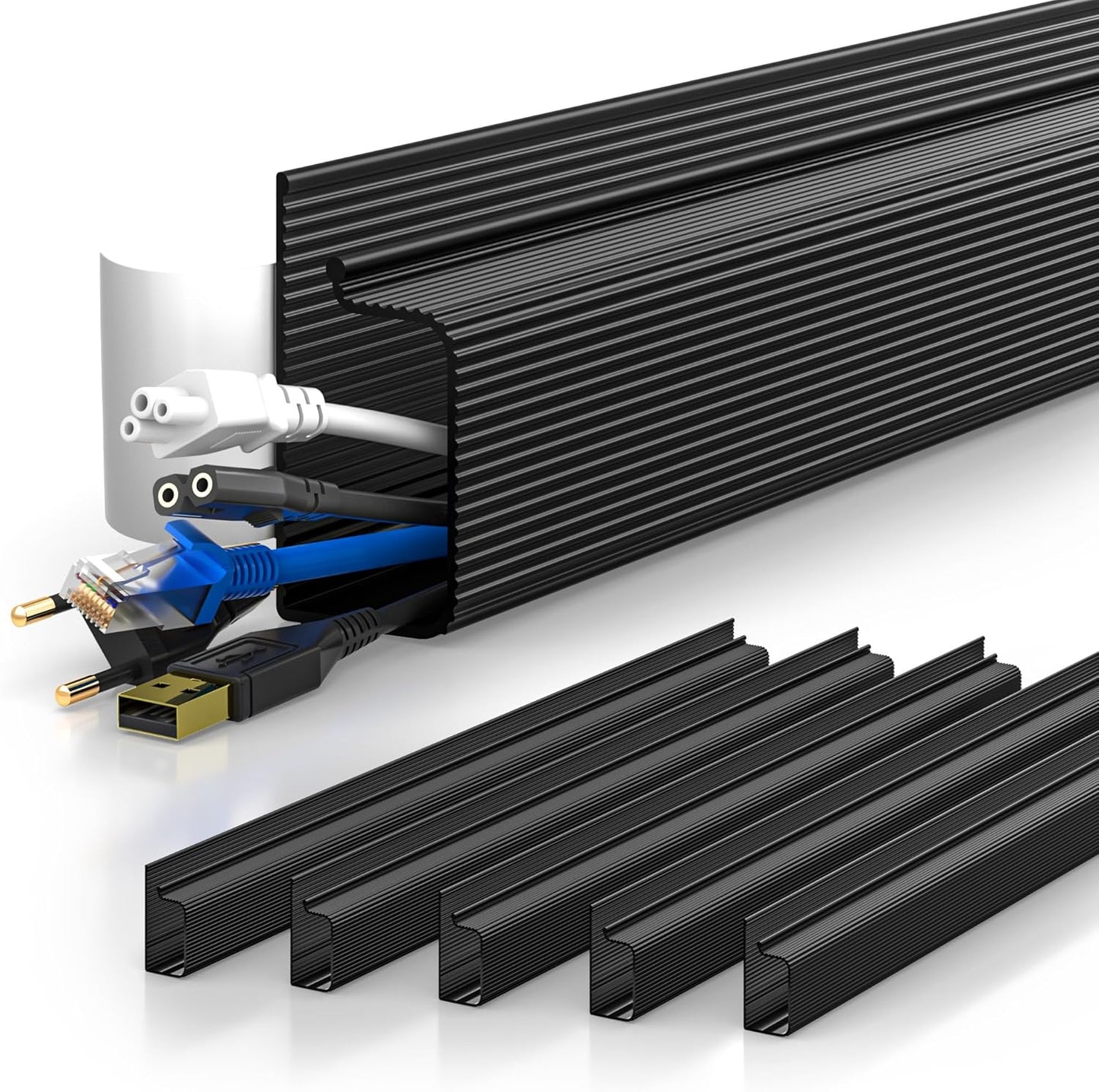 YECAYE 94.2in Cable Management, Cable Organizer,Adhesive Mount Cord Organizer for Desk, Cord Organizer, No-Drill Desk Wire Management for Home Office, Baby proofing, Black