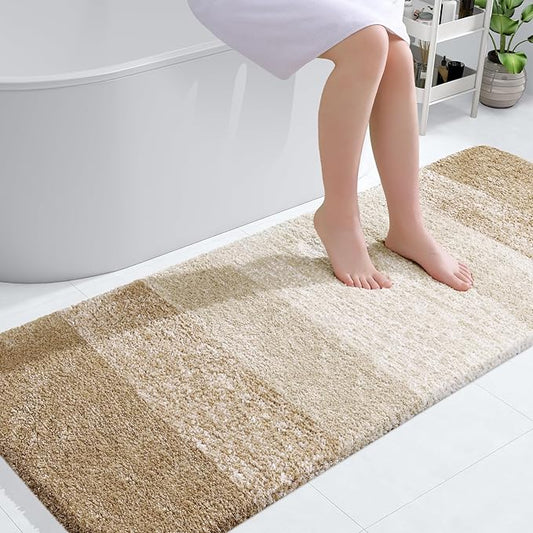 OLANLY Bathroom Runner Rugs 59x24, Extra Soft Absorbent Microfiber Bath Rugs, Rubber Backing, Quick Dry, Machine Washable Bath Mats for Bathroom Floor, Tub and Shower, Home Decor Accessories, Tan