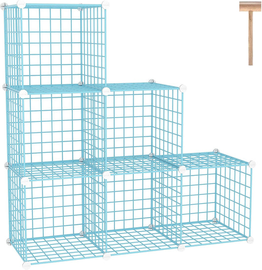 C&AHOME Wire Cube Storage, 6 - Cube Organizer Metal C Grids, Modular Shelves Units, Closet Organizer, Ideal for Home, Office, Living Room, 36.6”L x 12.4”W 36.6”H, Blue UWCS3006B