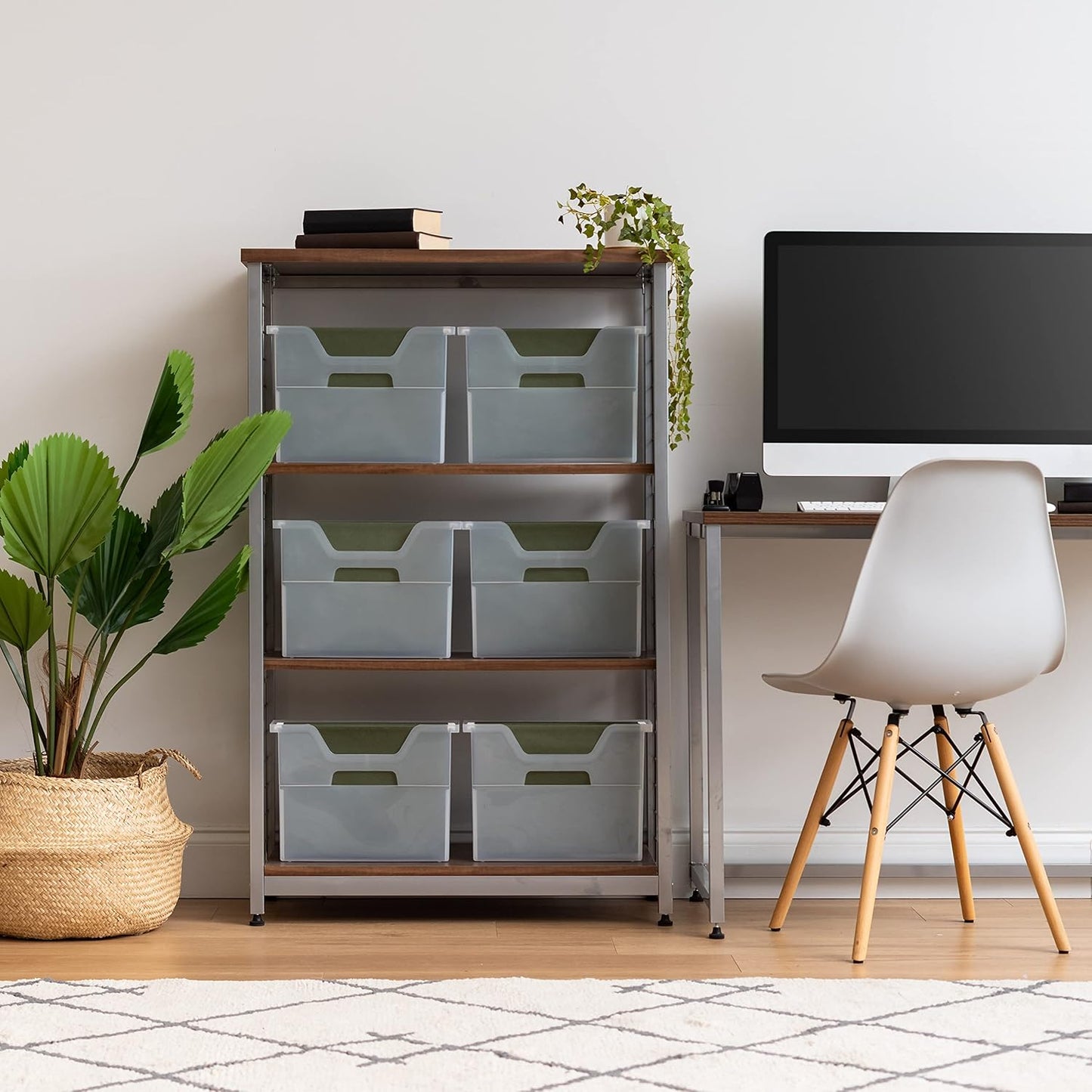 IRIS USA Small Portable Desktop File Box with Open Lid, 6 Pack, Side Handles, Hanging File Folders, Tabs & Inserts, Letter Size, Magazines, Newspapers, Mail, Books, Notebooks, Clear