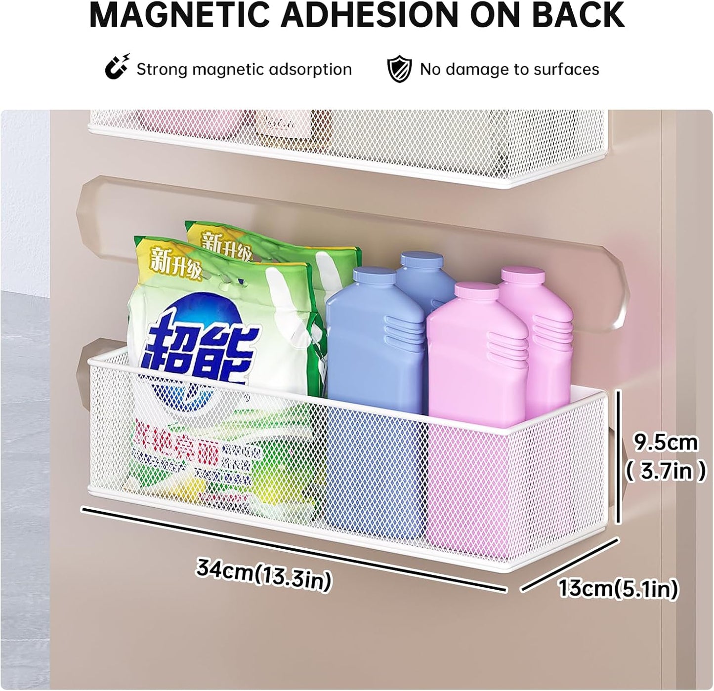 Magnetic Shelf for Washing Machine, Washer Dryer Shelf, Magnetic Lint Bin for Laundry Room, Spice Rack, Magnetic Basket Organizer for Laundry Kitchen, 1 Pack (White, 13.39''L*5.12''W*3.74''H)