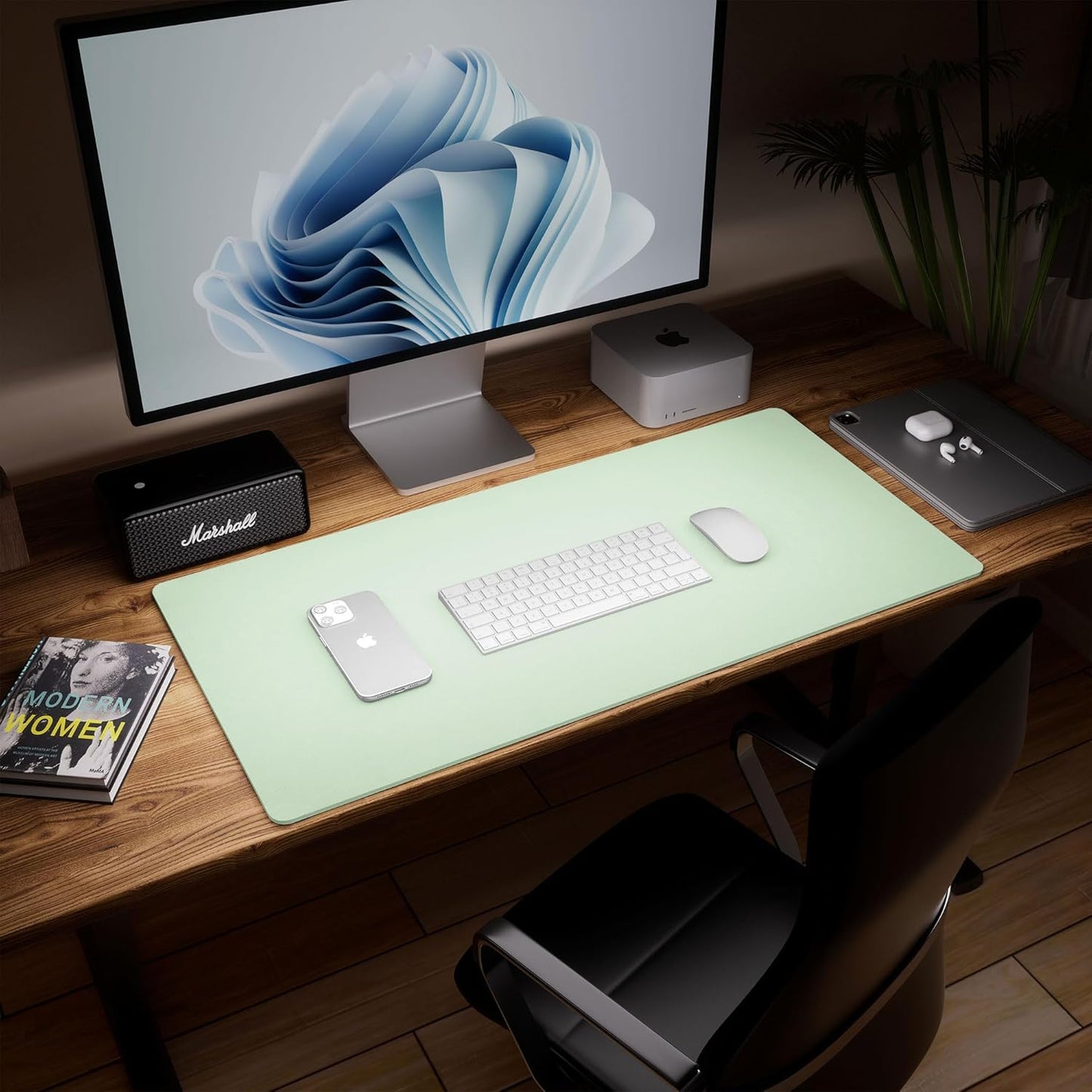 Aothia Double-Sided Desk Pad - 35.4" x 15.7" Leather Desk Mat with Eco Cork Protector, Large Mouse Pad, Waterproof Desk Blotter for Office/Home (Aqua)