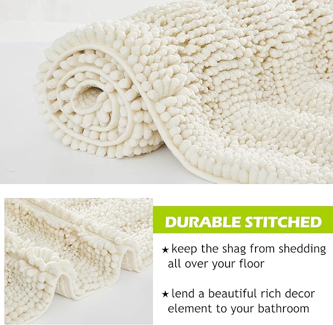 KGORGE Bathroom Floor Mats - Non Skid Absorbent Kitchen Rugs Washable Ultra Soft Area Indoor Outdoor Shower Anti Fatigue Easy Wash Carpet, Cream, 47" W x 17" L, 1 Piece