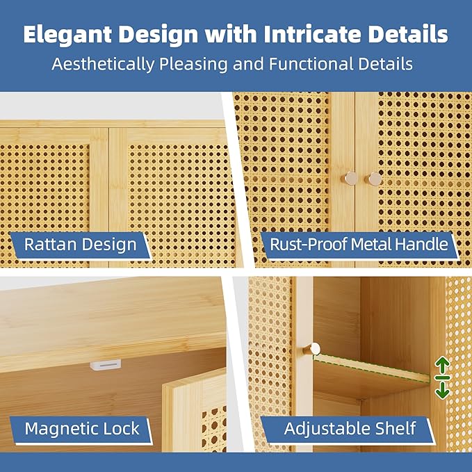 HITNET Bathroom Cabinet Wall Mounted, Rattan Medicine Cabinet, Bamboo Hanging Storage Organizer Over The Toilet with Adjustable Shelf for Living Room, Kitchen, Entryway (Natural)