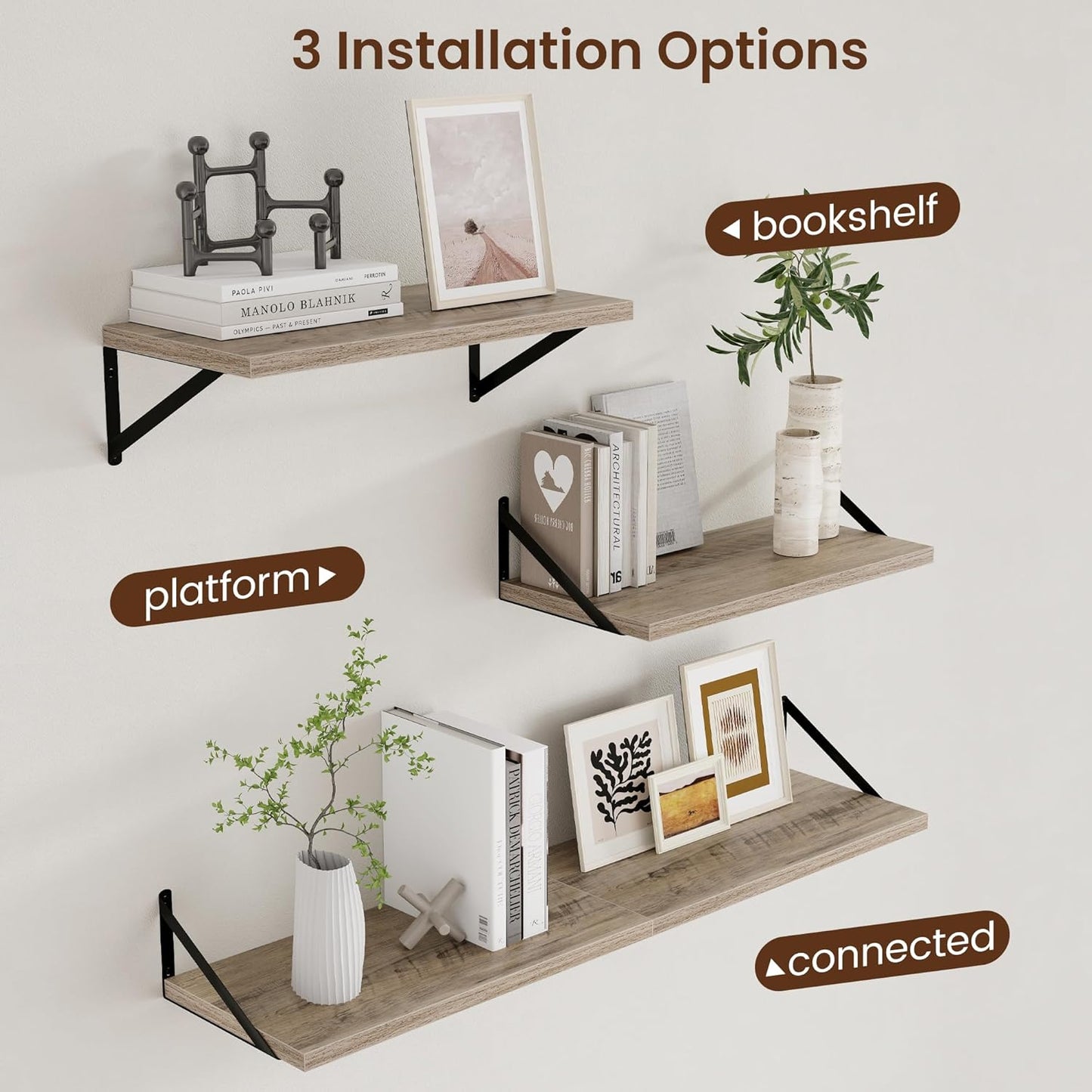 Axeman 12 Inch Deep Floating Shelves for Wall - 24 Inch Wide x 12 Inch Deep Wall Shelves Set of 2 - Rustic Grey Wood Floating Shelves for Living Room