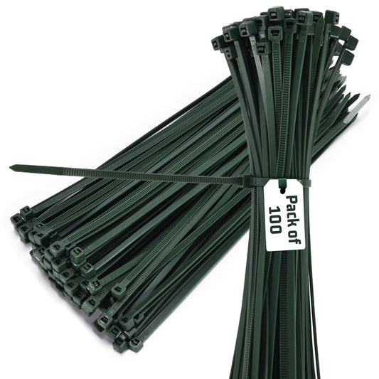 Bolt Dropper 10-Inch Green Cable Zip Ties, 100-Pack - 40 lbs Tensile Strength for Indoor or Outdoor Use - Heavy Duty Self-Locking Premium Plastic Wire Ties - UV and Temperature Resistant Cable Ties