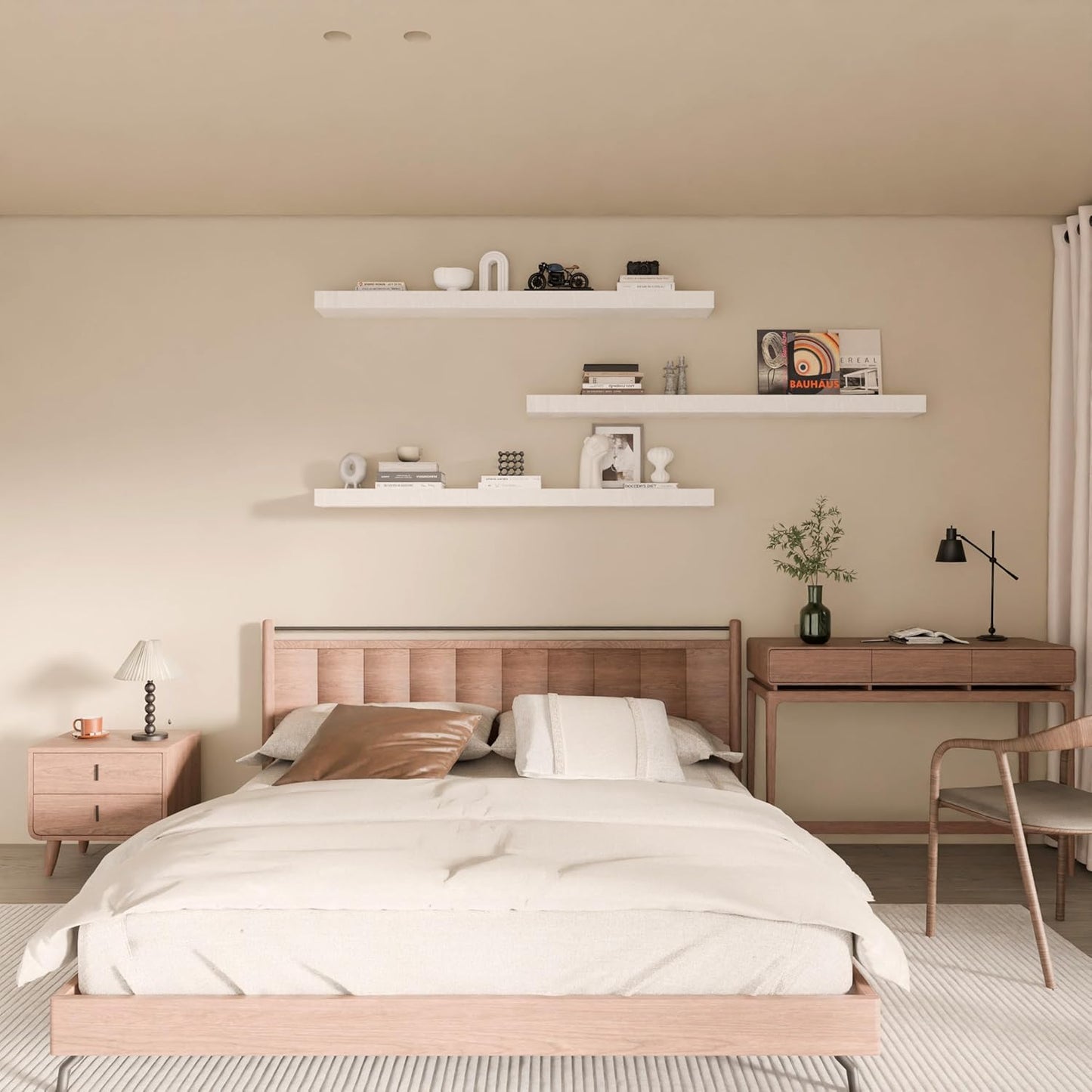 Floating Shelves for Wall, 48 Inch Extra Long White Wall Shelves, Set of 3, Hanging Invisible Brackets Floating Shelves for Living Room,Bedroom,and Kitchen