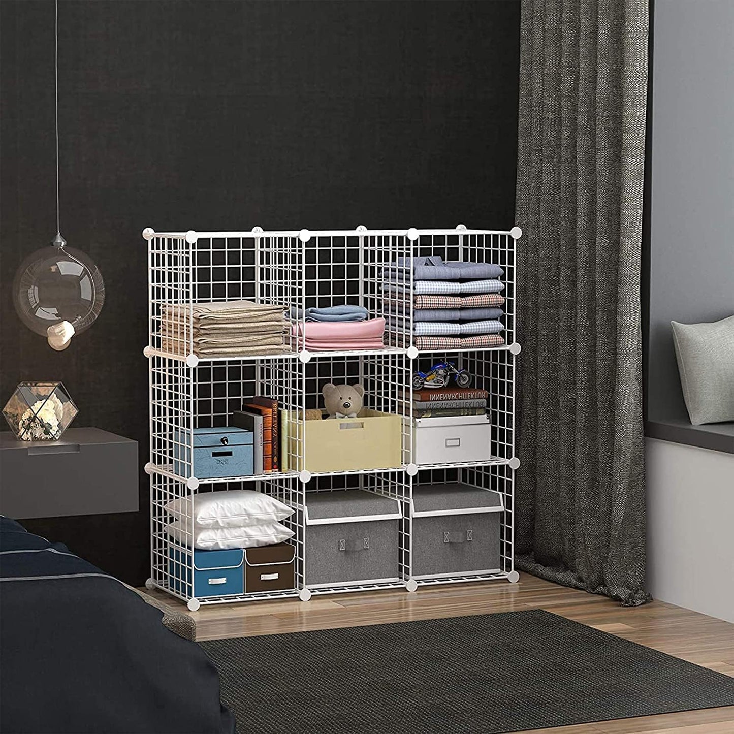 C&AHOME Wire Cube Storage, 9-Cube Organizer Metal, Wire C Grids Storage, Storage Bins Shelf, Modular Bookshelf, Closet Cabinet Ideal for Home, Living Room, Office 36.6”L x 12.4”W x 48.4”H White