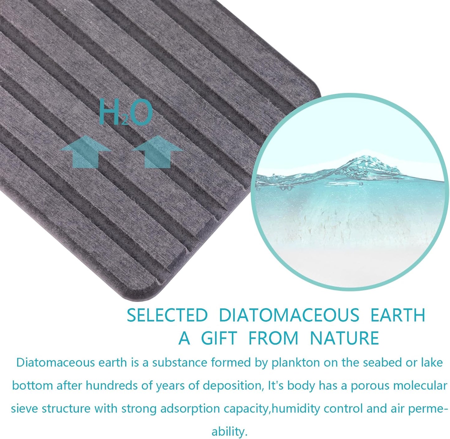 2 PCS Water Absorbent Diatomite Coasters (12.2" x 4"), Grooved Design, Water Absorbing Stone Used for Hand Soaps & Plants & toiletries in The Modern Home