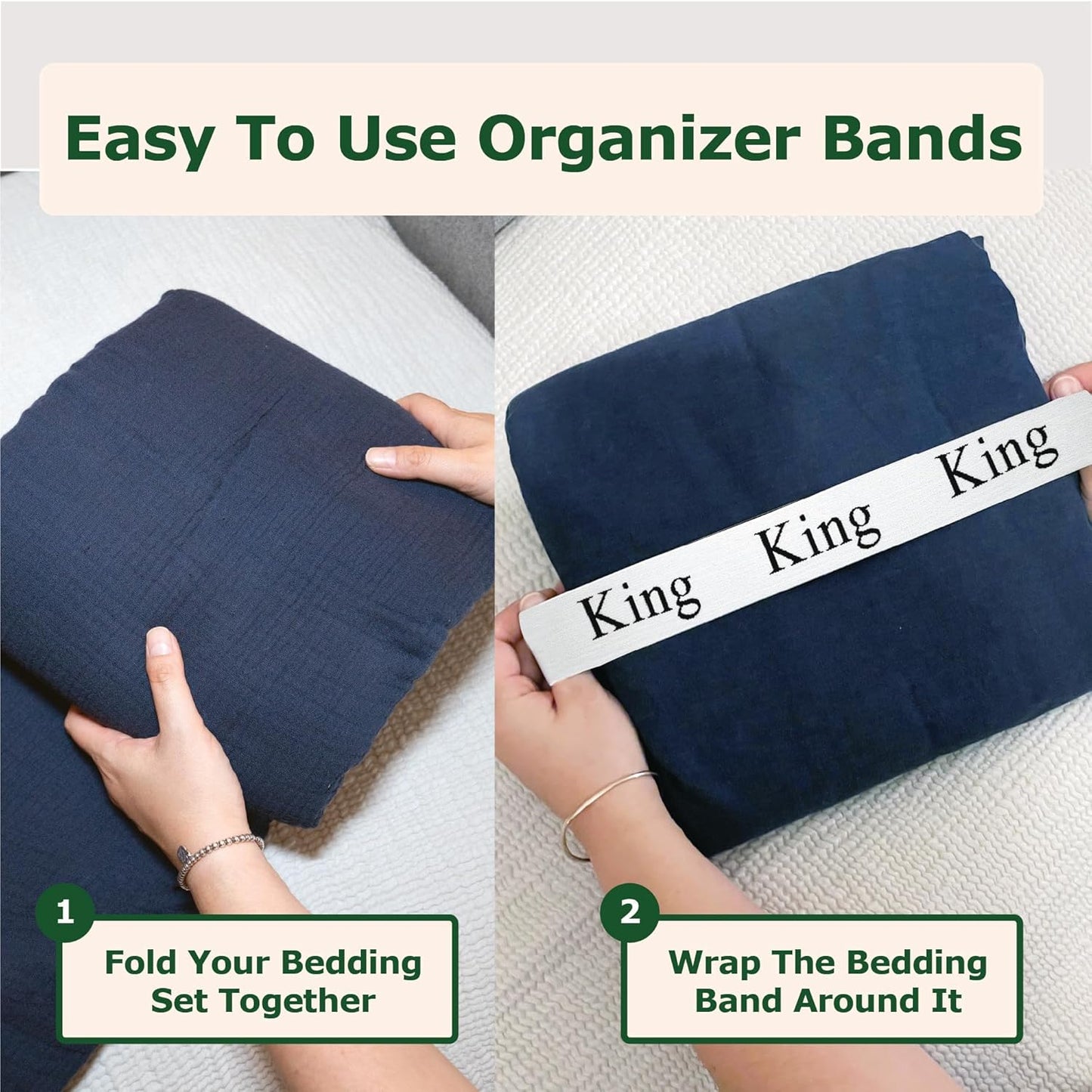 ECOHomes Bed Sheet Organizer and Storage Size Label Bands | Bed Sheets Set Organizers for Linen Closet Organization - Elastic Bedding Band Labels for Organizing Bedsheet (King 4PCs Pack | Simple)