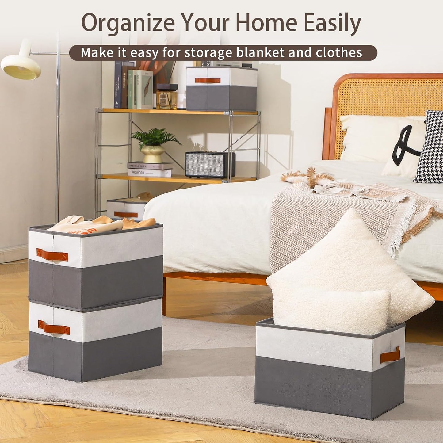 6 Pack Large Storage Bins,Storage Basket for Shelves with Handle, Fabric Closet Organizer for Organizing Clothes Blanket,Decorative Closet Organizers and Storage