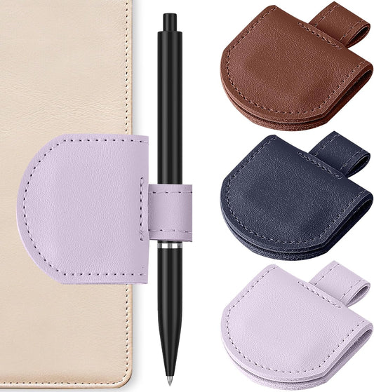 Magnetic Pen Loop Holder, Pencil Holder for Notebooks, Journals, Calendars, PU Leather 3 Pack