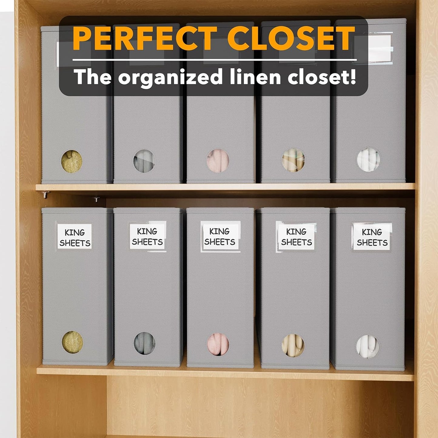 SpaceAid 10 Pack Bed Sheet Organizers and Storage, Foldable Sheet Organizer for Linen Closet, Sheets Set Folder Keeper with Window XL (Queen & King Size) Organizing Bedding Container, Gray