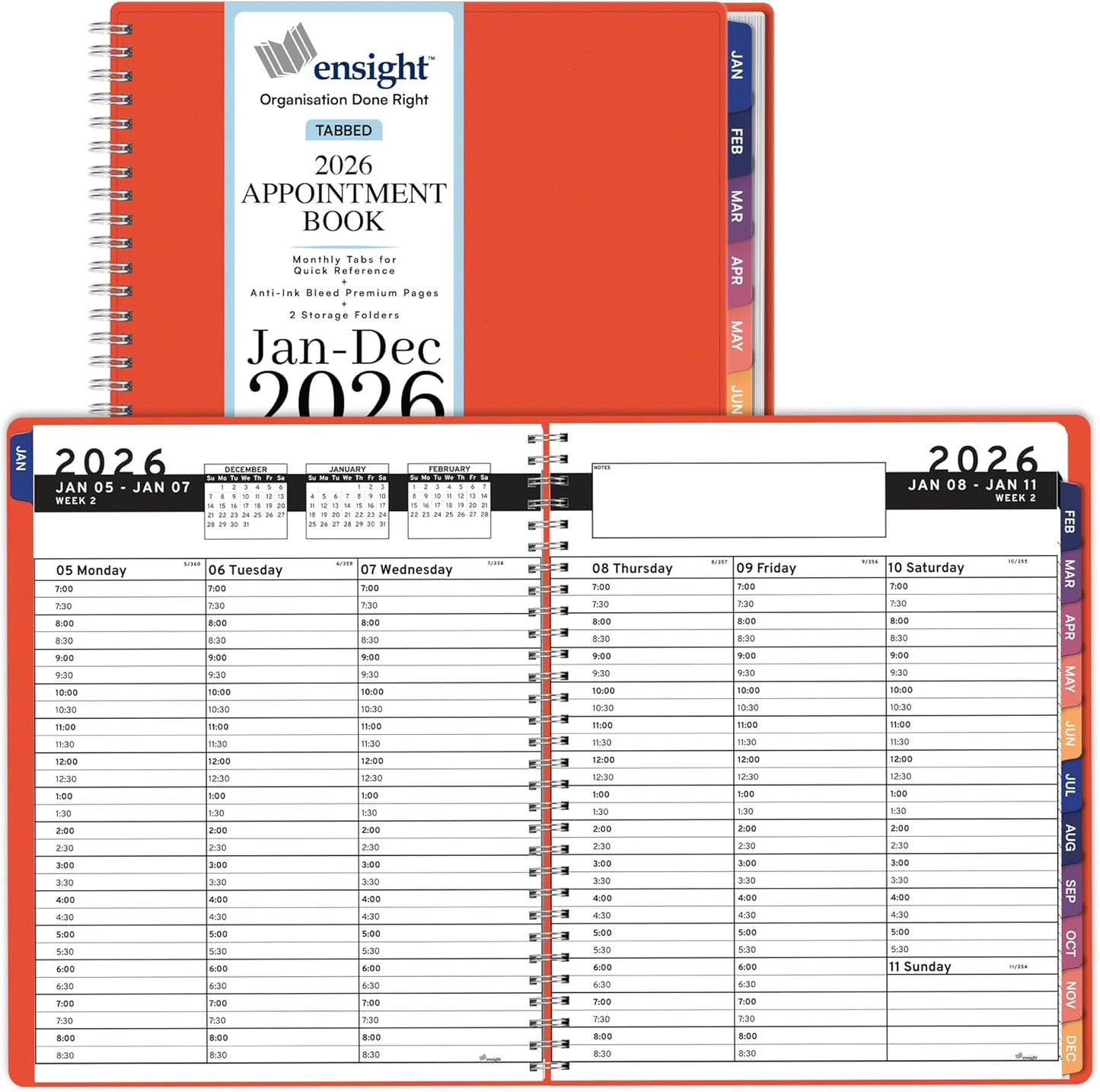 Ensight 2026 Appointment Book and Planner 6.5" x 8.5" Large Hourly Weekly Daily Schedule Book with Tabs, 30 Minute Time Slots, Peach Calendar Organizer Jan 2026–Dec 2026 Appointment Planner - Peach