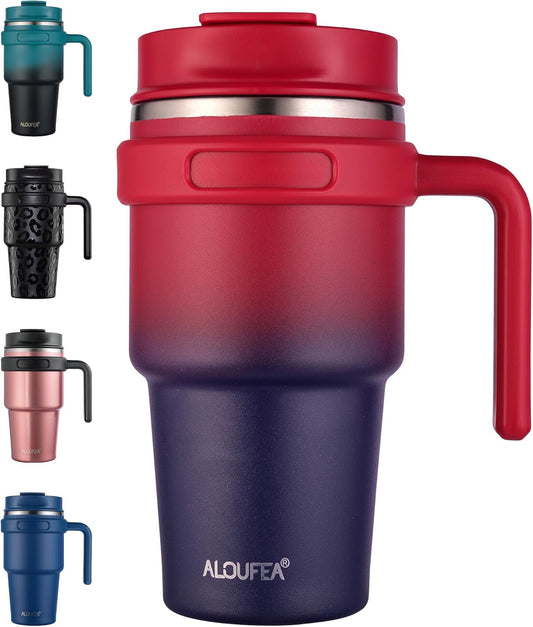 ALOUFEA 20 oz Insulated Coffee Mug Tumbler with Handle, Stainless Steel Travel Mug Tumbler with Lid and Straw,Double Wall Vacuum Leak Proof Ice Coffee Thermal Cup, Dark Rainbow