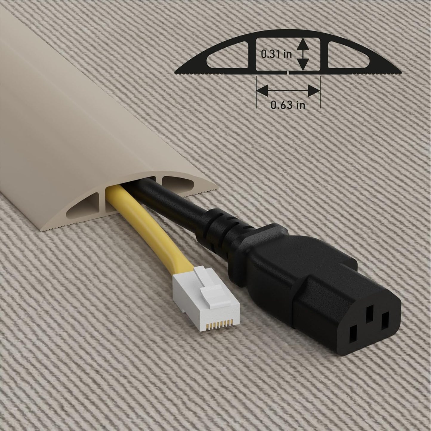 D-Line 30ft Floor Cord Cover, Floor Cable Protector, Extension Cord Cover, Protect Wires & Prevent Cable Trips, Cable Management Solution - Cord Cavity = 0.63" (W) x 0.31" (H) - Beige