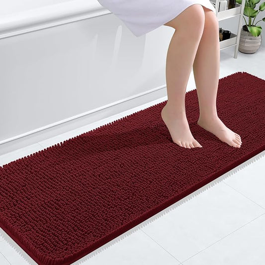 OLANLY Bathroom Rugs 59x20, Extra Soft Absorbent Chenille Bath Rugs, Rubber Backing Quick Dry, Machine Washable Bath Mats for Bathroom Floor, Tub and Shower, Home Decor Accessories, Burgundy