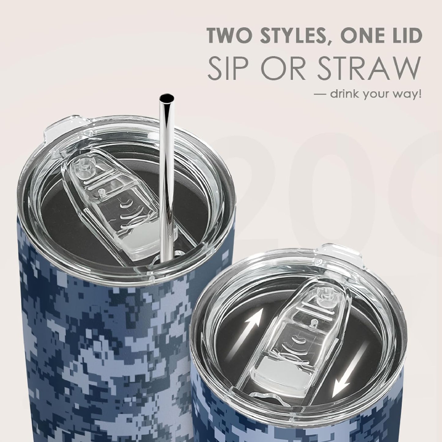 SANDJEST Camo Tumbler 20oz Stainless Steel Insulated, Camouflage Travel Coffee Cup, Gifts for Men Women, Hunting Lovers, Birthday Christmas