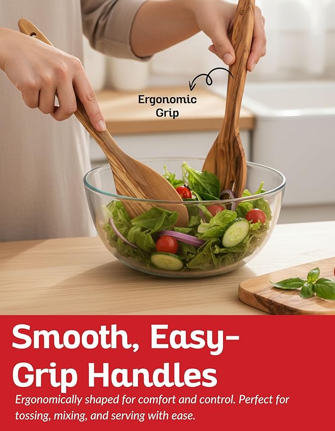 Olive Wood Utensil Set of 2 PCS – Handcrafted Wooden Spoon & Spatula – Natural Eco-Friendly Cooking Utensils, Nonstick Safe, Durable Kitchen Tools