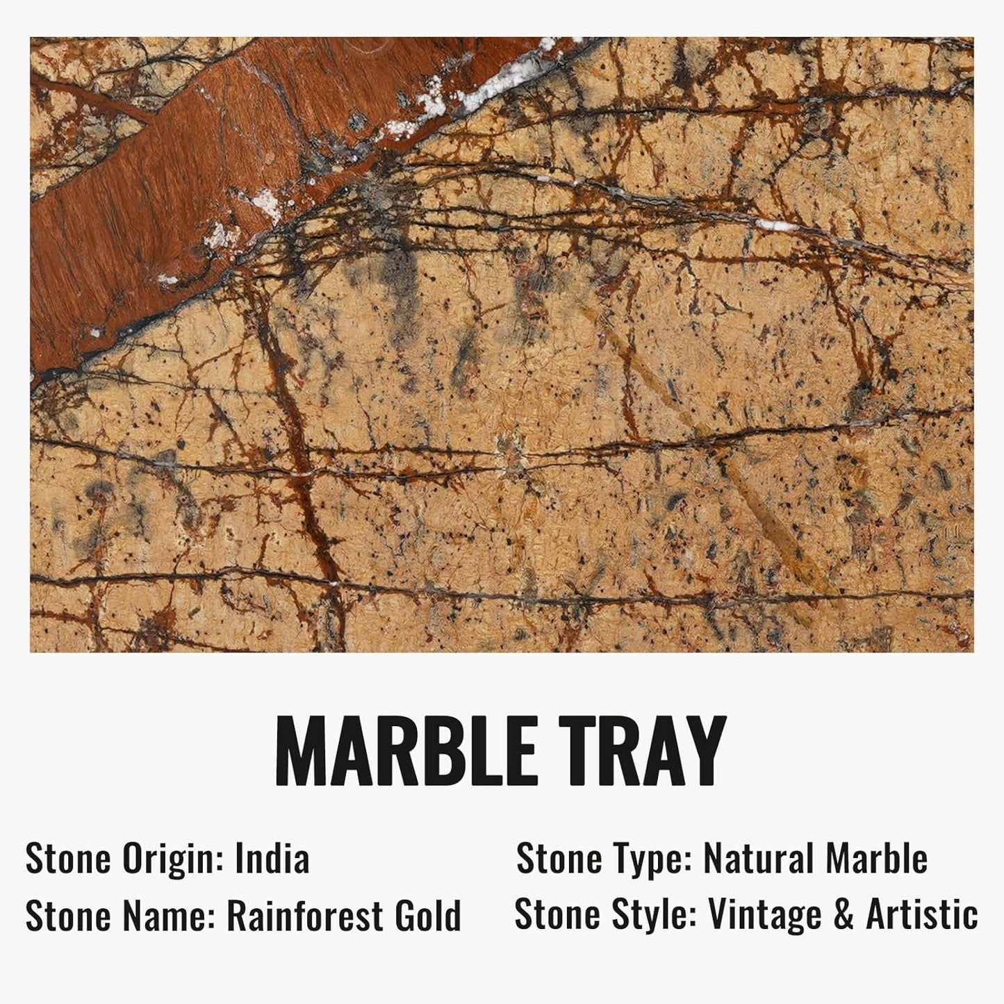 Koville Indian Natural Marble Decorative Tray, 12"x6" - Countertop Organizer, Catchall for Perfume, Candles, Jewelry