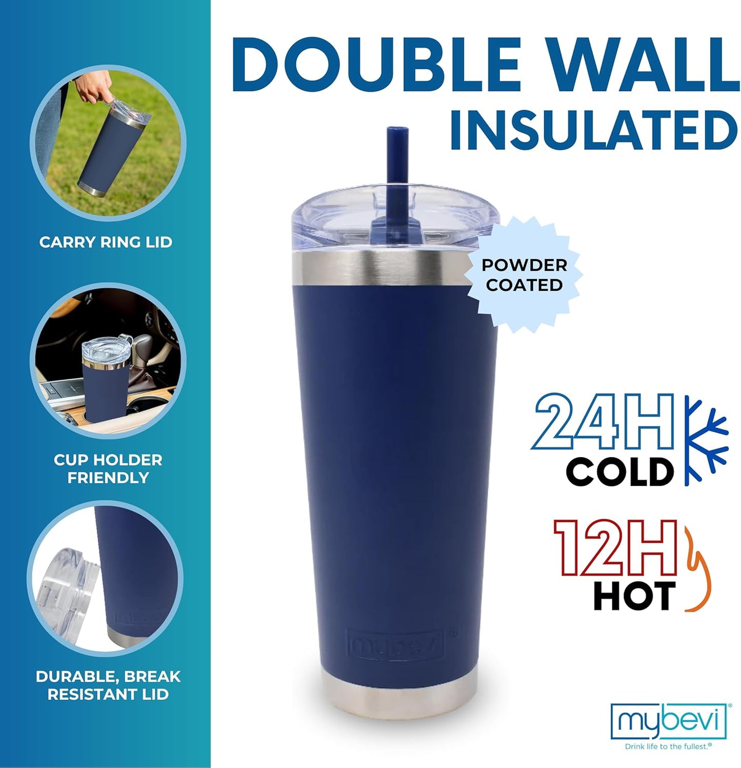 Classic Premium Stainless Steel Tumbler with 12-Hour Temperature Control, Tritan Lid, and BPA-Free Construction | Navy Blue, 26 oz