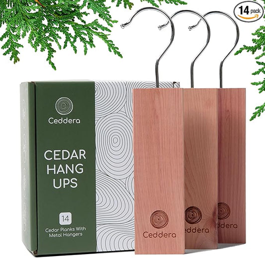 Cedar Hang Ups 14 Pack | Natural Cedar Blocks for Clothes Storage | Eco Friendly Cedarwood for Closets | Moth Ball Alternative