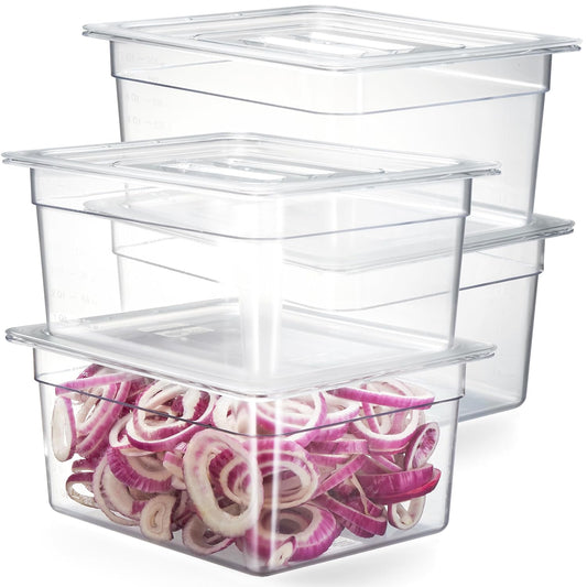 CURTA 4-Pack 1/2 Size 6" Deep NSF Polycarbonate Food Pans with Handled Lids & Drain Trays | Dishwasher & Freezer Safe Clear Container for Prep Tables, Buffet, Salad Bar, Commercial Kitchen