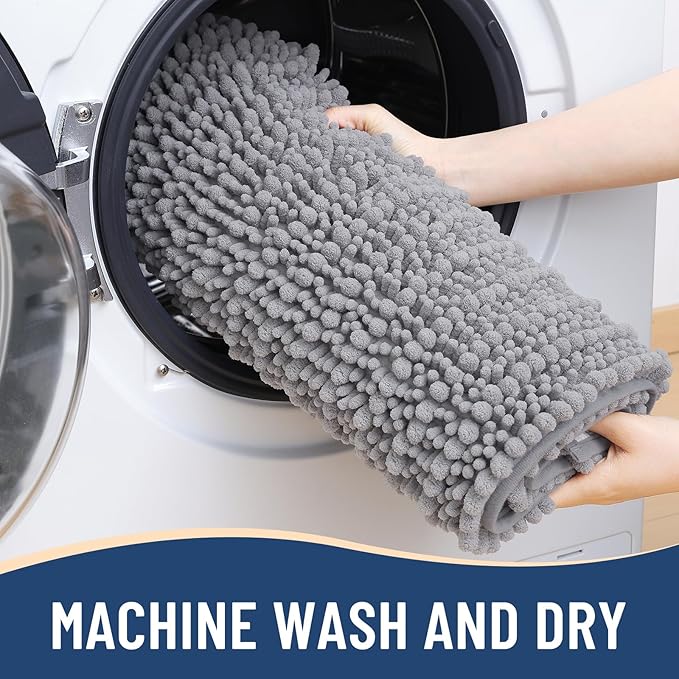 Arotive Luxury Chenille Bathroom Rug Mat, Extra Soft Thick Absorbent Shaggy Bath Rugs, Non-Slip Machine Wash Dry, Plush Bath Mats for Bathroom, Shower and Tub, 47x32, Grey