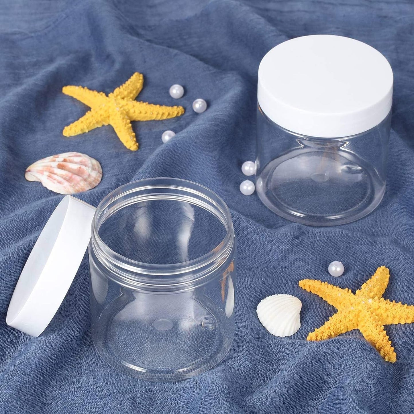 6 Pack 8 oz Plastic Pot Jars Round Clear Leak Proof Plastic Cosmetic Container Jars with White Lids for Travel Storage Make Up, Eye Shadow, Nails, Powder, Paint, Jewelry(8 oz)