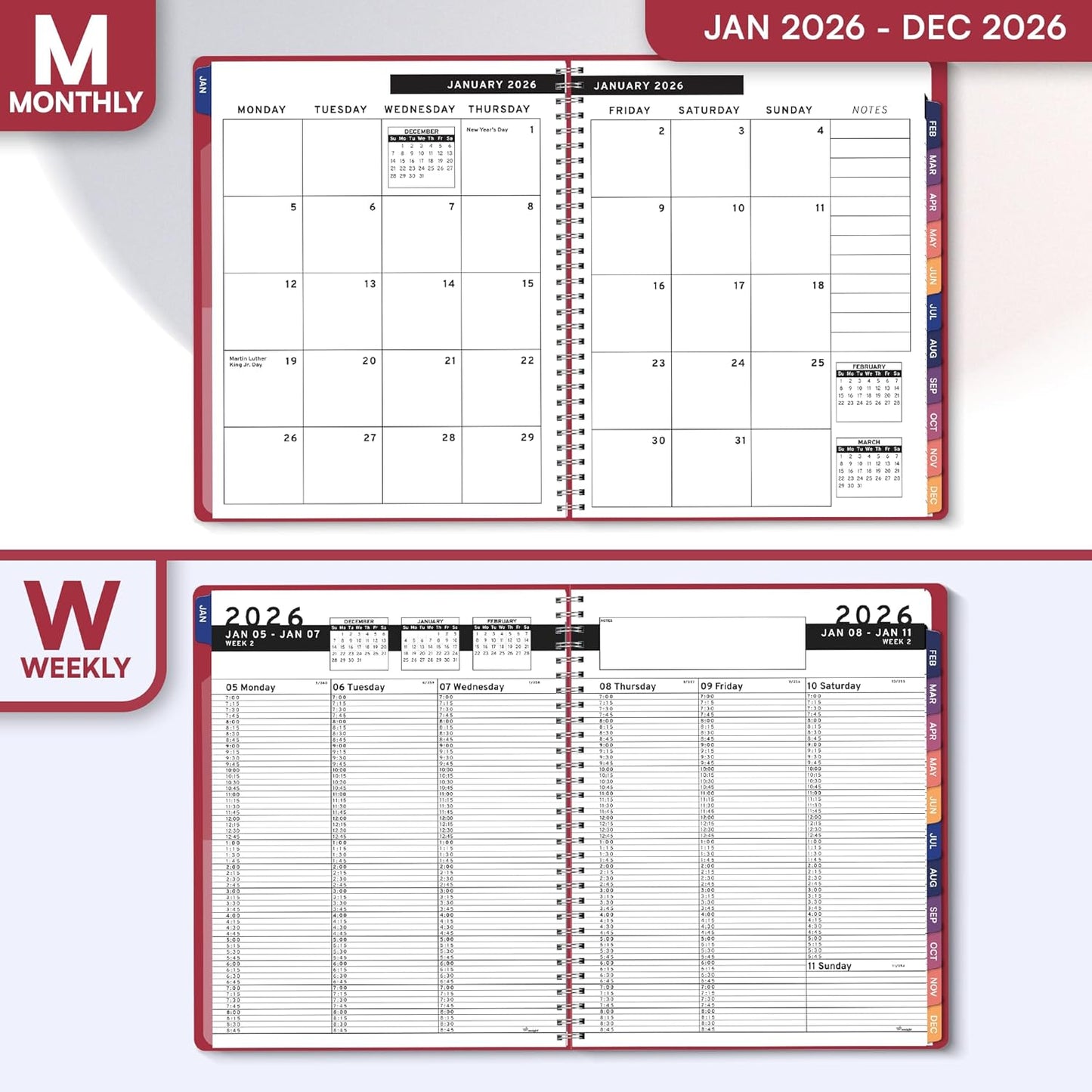 Ensight 2026 Appointment Book and Planner 8.5" x 11" Large Hourly Weekly Daily Schedule Book with Tabs, 15 Minute Time Slots, Maroon Calendar Organizer Jan 2026–Dec 2026 Appointment Planner - Maroon