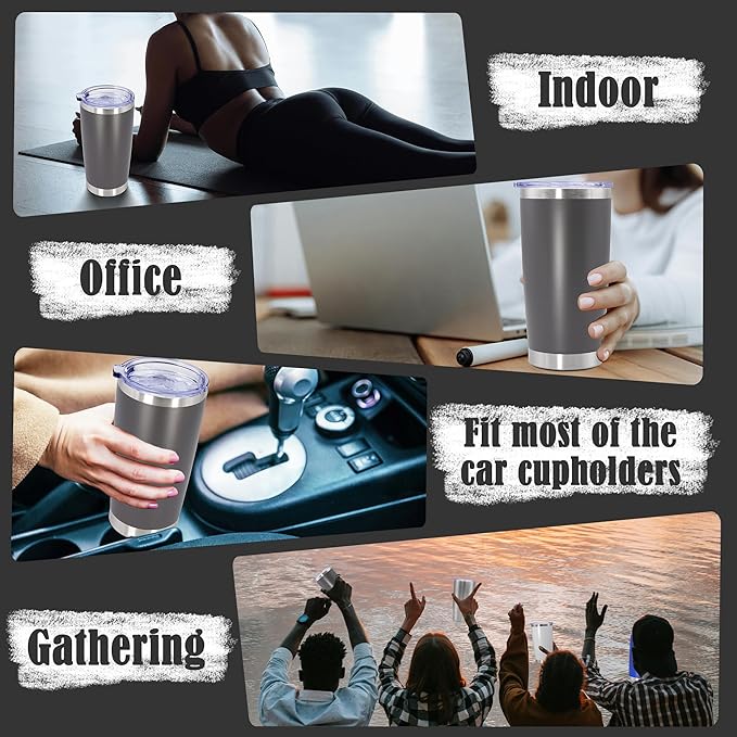 20 oz Tumbler Coffee Travel Tumblers Bulk with Lid Stainless Steel Double Wall Vacuum Insulated Mug Powder Coated Cups fit Car Cupholder for Hot and Cold - Grey, 8Pack