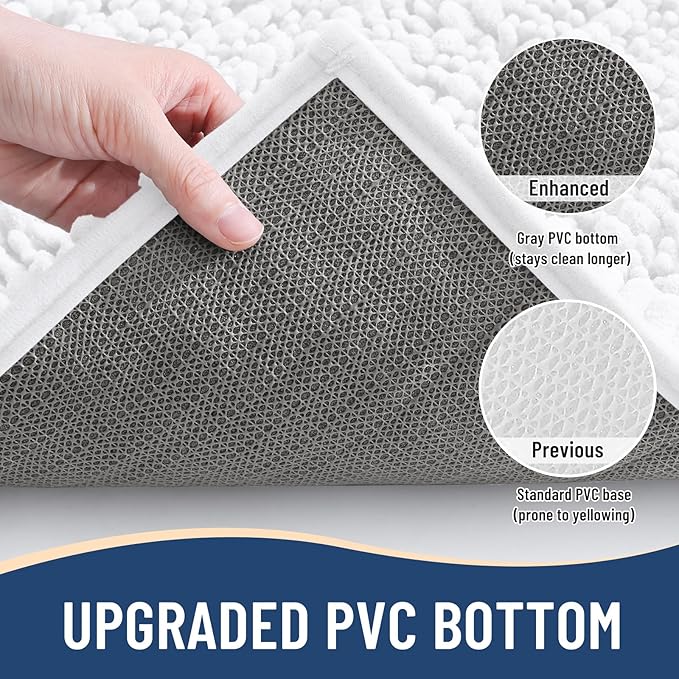 Arotive Luxury Chenille Bathroom Rug Mat, Extra Soft Thick Absorbent Shaggy Bath Rugs, Non-Slip Machine Wash Dry, Plush Bath Mats for Bathroom, Shower and Tub, 30x17, White