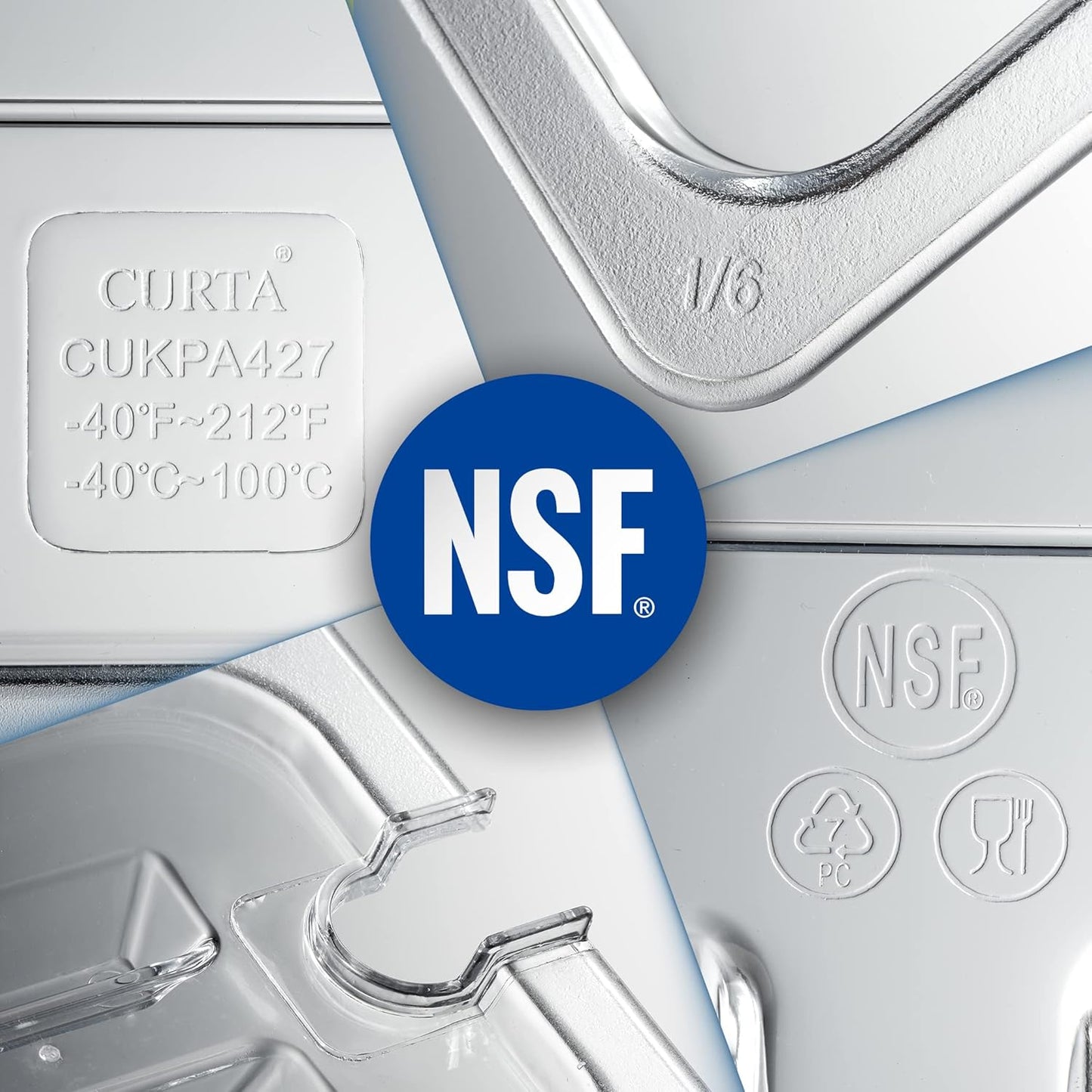 CURTA 6 Pack Food Pan Lids, 1/4 Size NSF Polycarbonate Cover with Handle, Plastic Clear