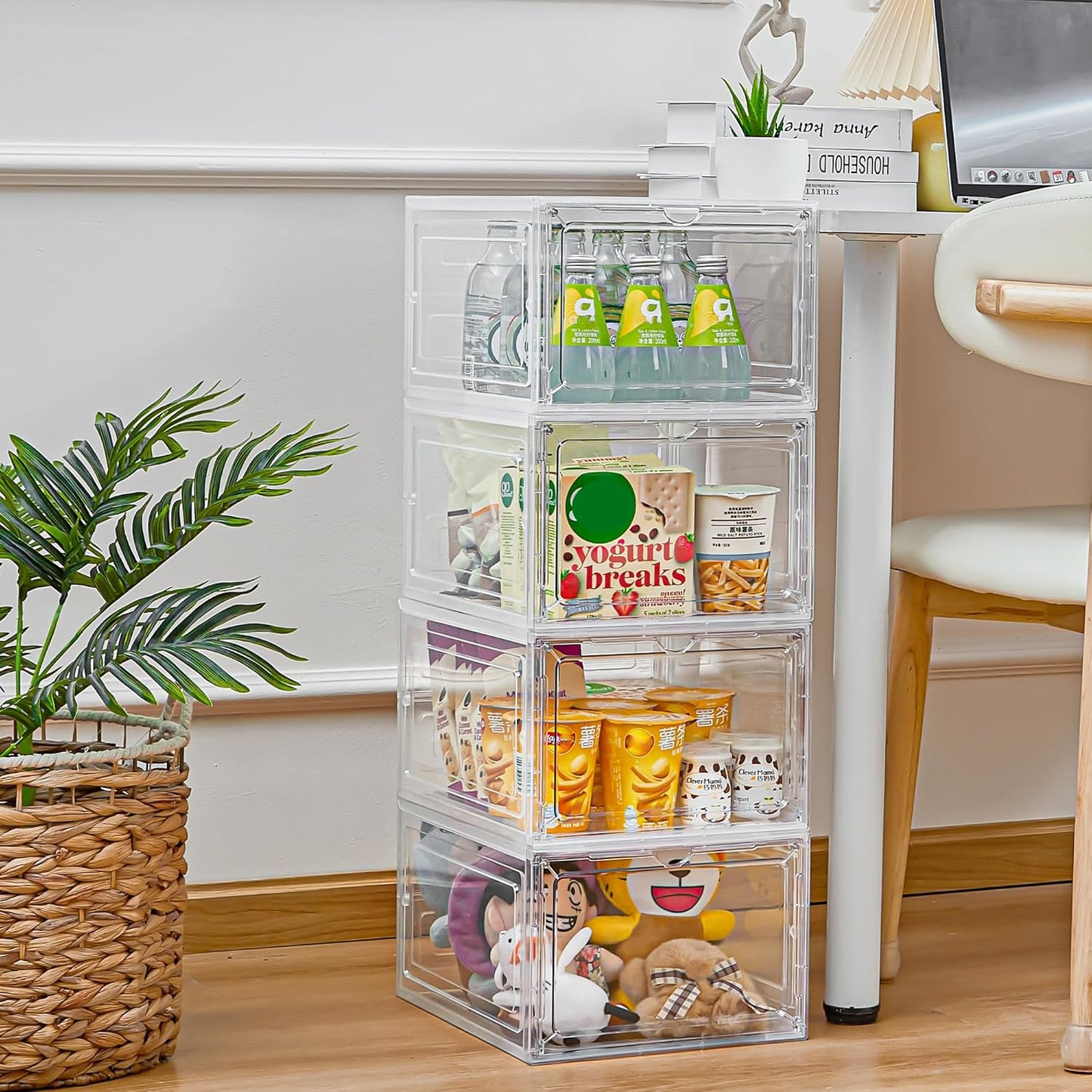 Storage Bins with Lids, Clear Plastic Storage Containers with Magnetic Acrylic Door, 19 Qt Stackable Storage Box for Home Organizing