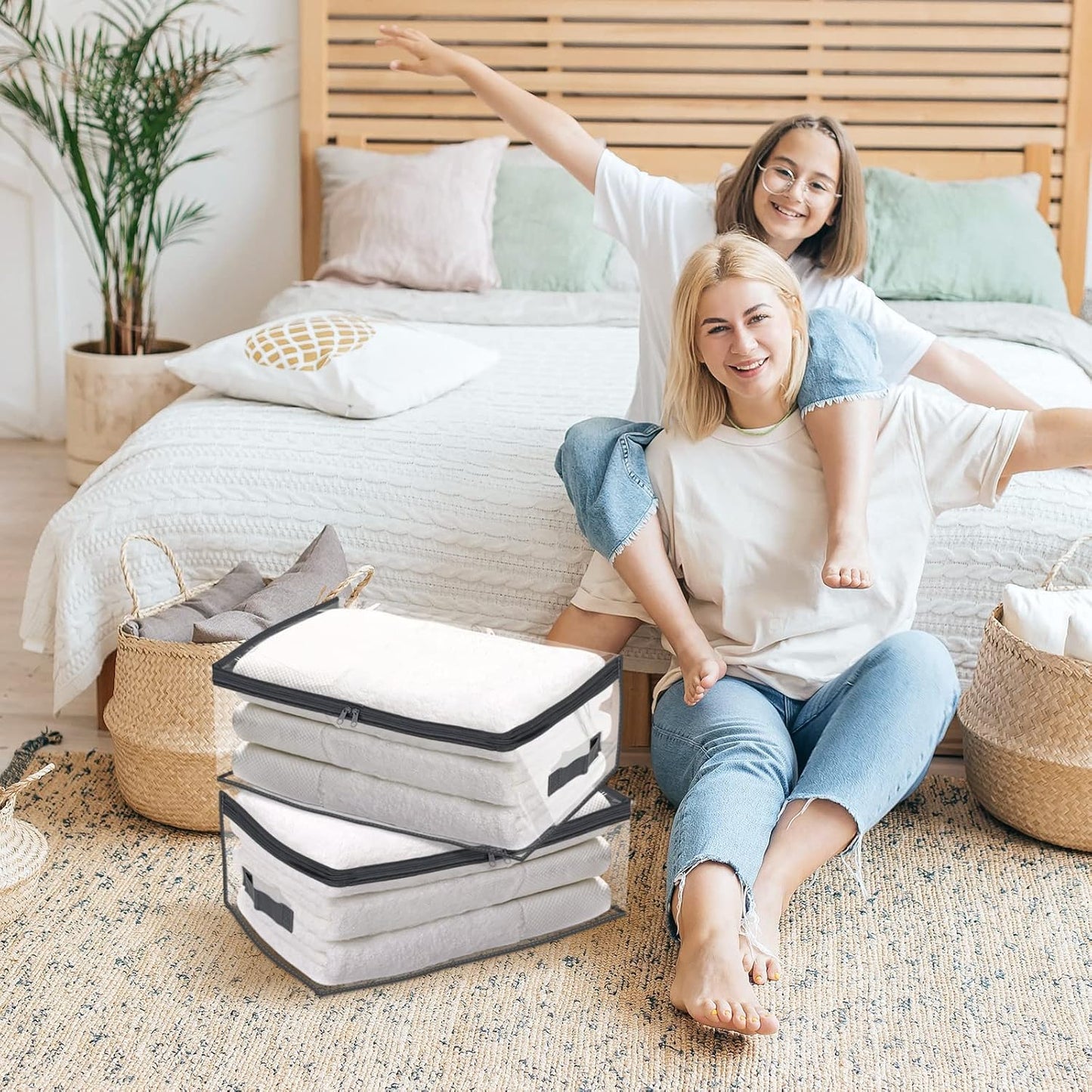 Fixwal 6pcs Clear Blanket Storage Bags with Zipper, Plastic Storage Bags for Closet Clothes Comforter Toys Sweaters Bedding, Bed Sheet Organizers (35L, 9.5 Gallons)