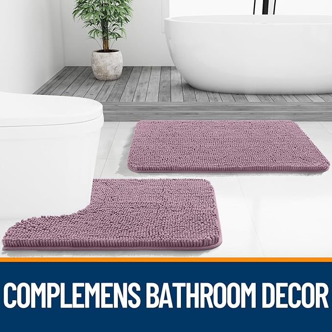 OLANLY Bathroom Rugs 47x24, Extra Soft Absorbent Chenille Bath Rugs, Rubber Backing Quick Dry, Machine Washable Bath Mats for Bathroom Floor, Tub and Shower, Home Decor Accessories, Deep Plum