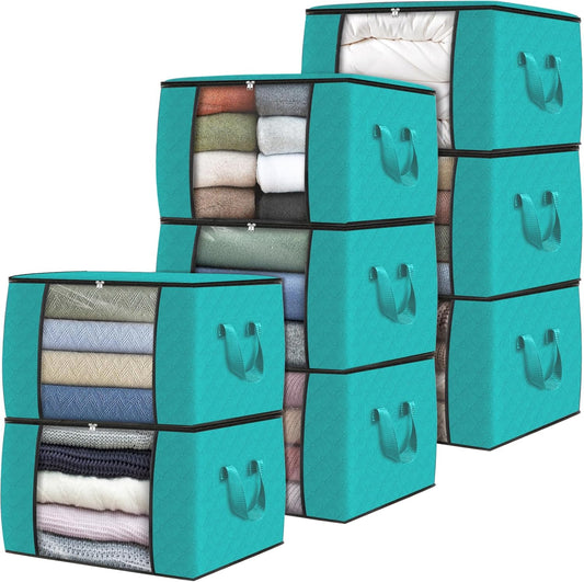 Fab totes Storage Bags,Clothes Blanket Storage Bins Foldable Closet Organizers with Reinforced Handle for Home Dorm Storage and Organization,Fabric Bags for Organizing Sheets,Clothing (Green,8 Pack)