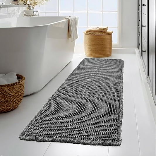 KGORGE Waffle Bathroom Rug, Large Super Absorbent Non Slip Washable Bathroom Rugs Decor, Boho Quick Dry Rubber Backed Bath Mat for Shower Toilet Hallway Hotel, Grey, 24" W X 72" L 1pc