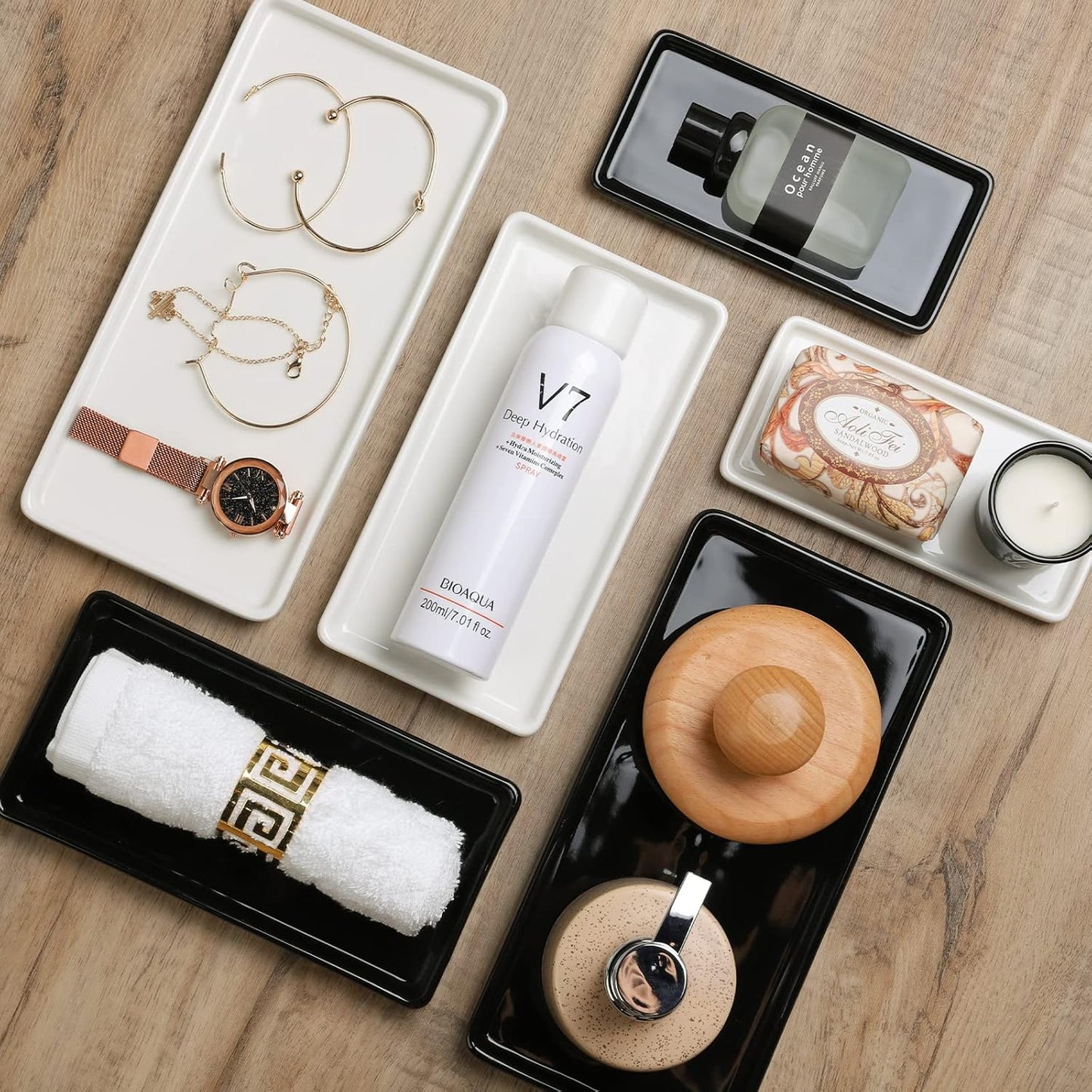 Gurygo 2 Pack 8" Ceramic Rectangular Vanity Trays, White, Set of 2